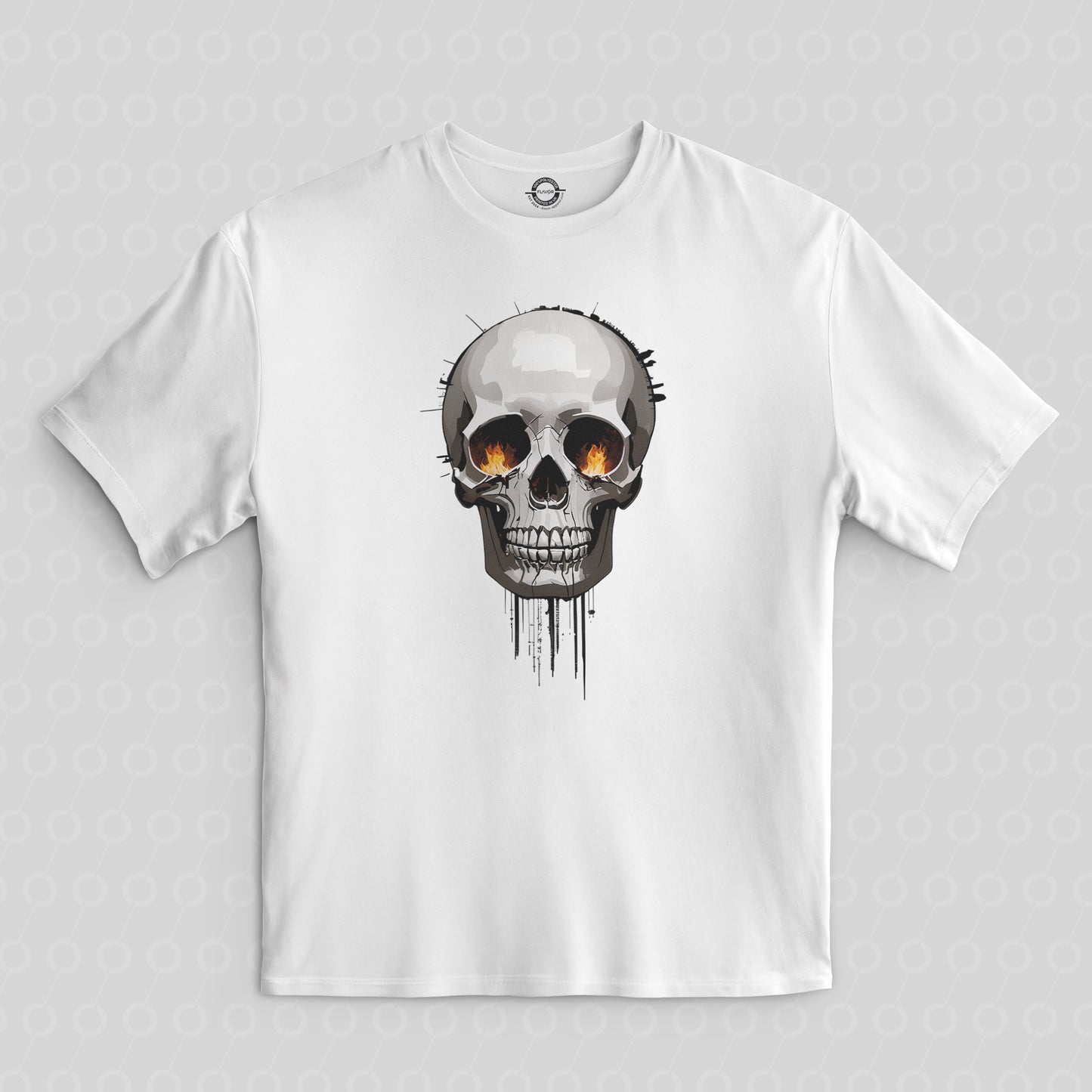 T-Shirt, Unisex, White, Skull, Flame Eyes, Grey