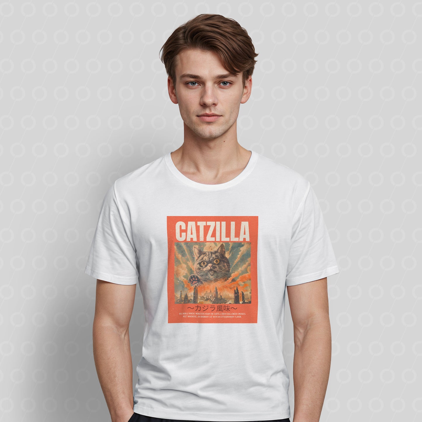 Catzilla Cat Monster T-Shirt White Red T Shirt Tshirt
