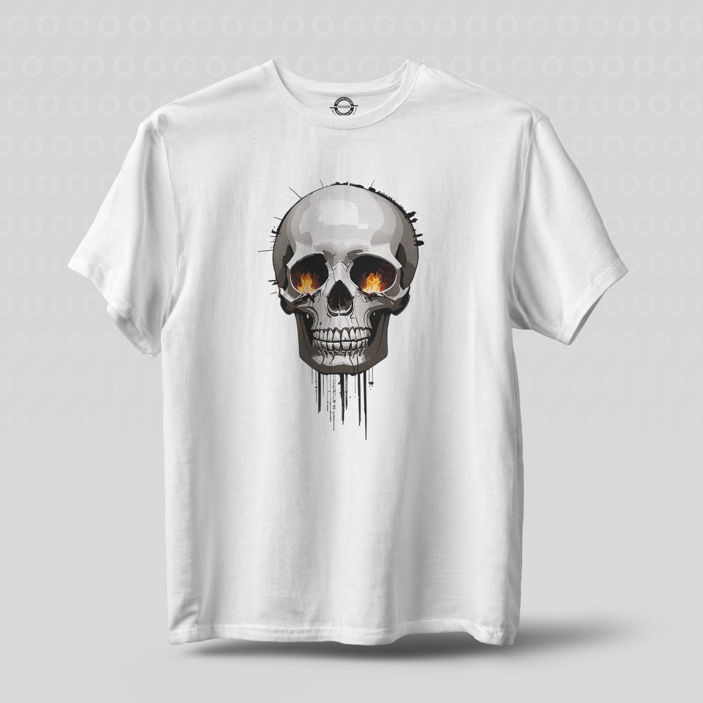 T-Shirt, Unisex, White, Skull, Flame Eyes, Grey