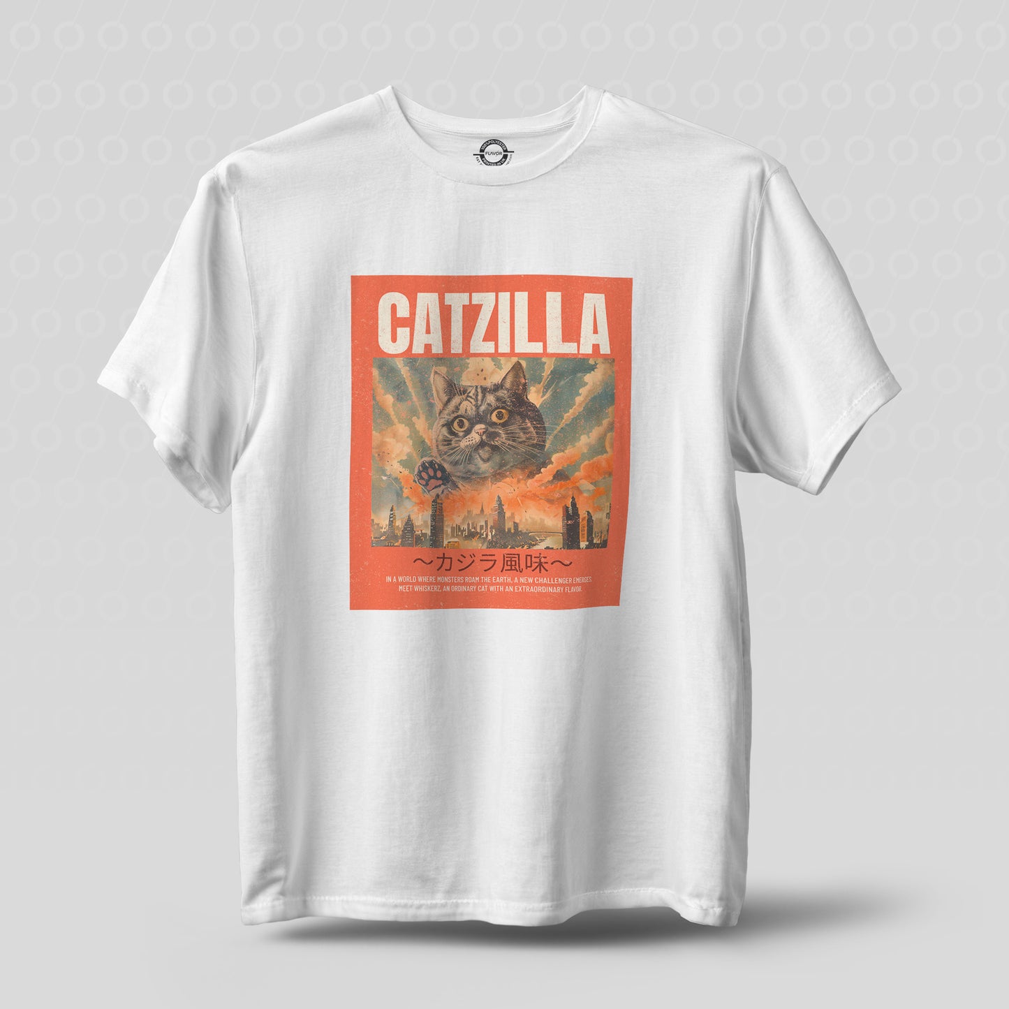 Catzilla Cat Monster T-Shirt White Red T Shirt Tshirt