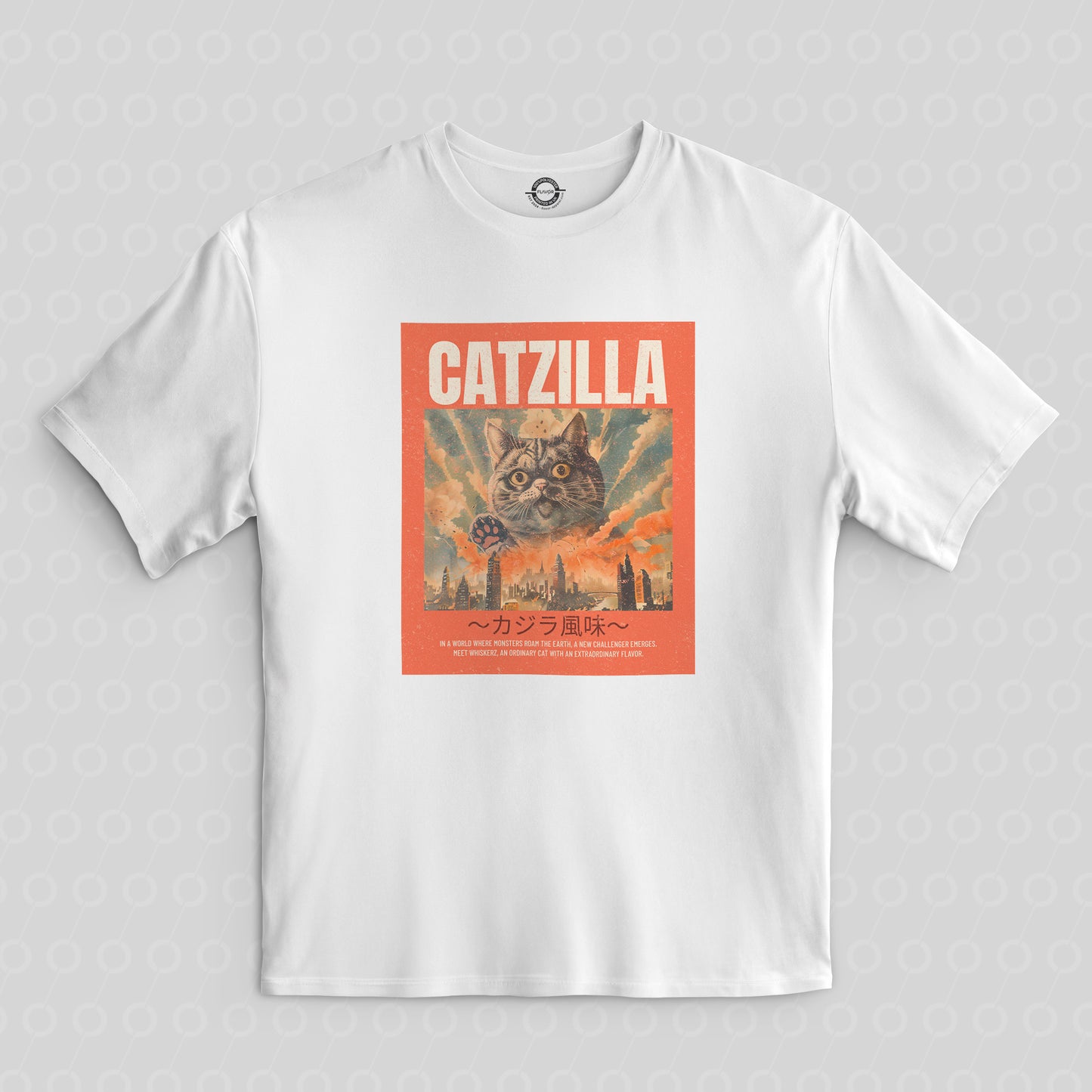 Catzilla Cat Monster T-Shirt White Red T Shirt Tshirt