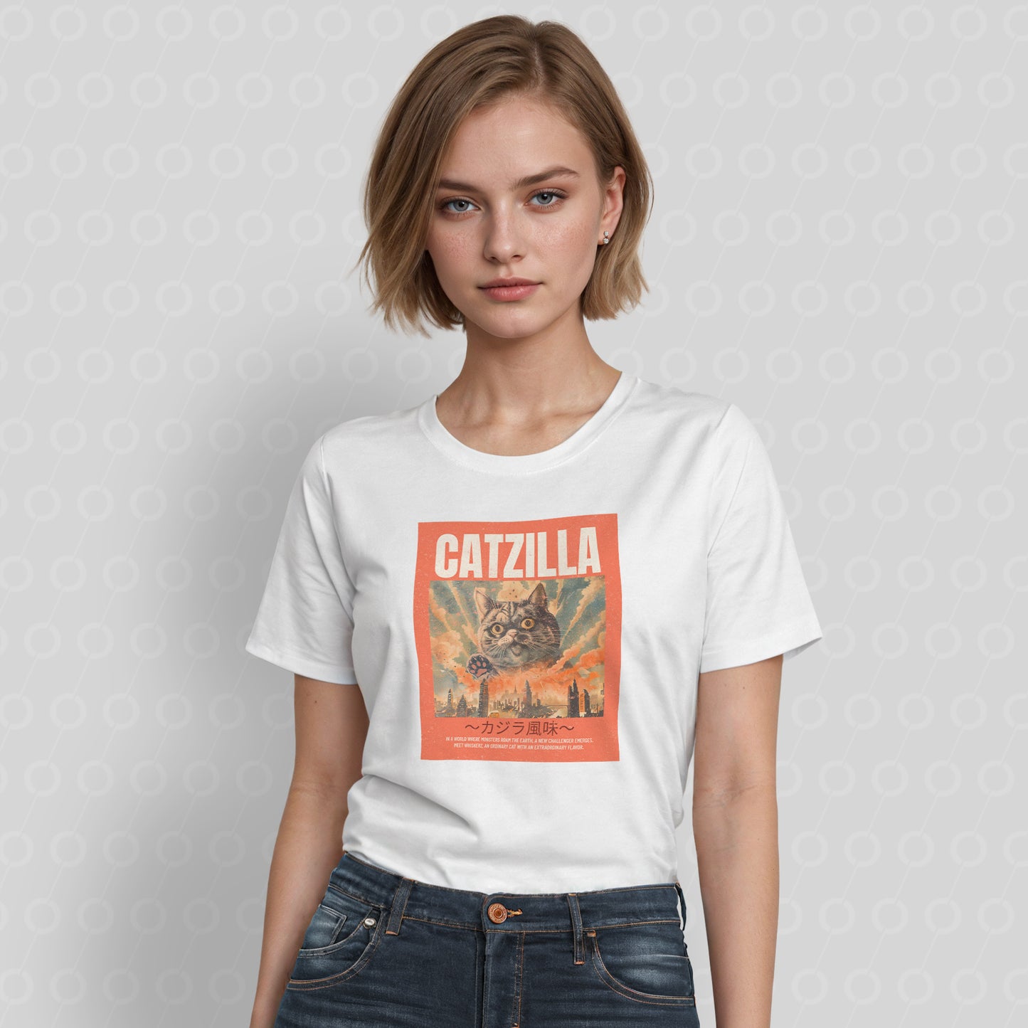Catzilla Cat Monster T-Shirt White Red T Shirt Tshirt